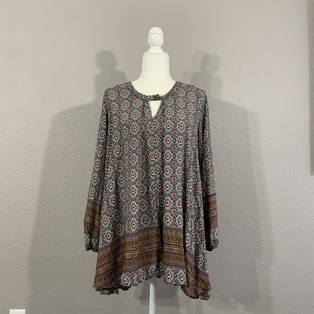 Jodifl Babydoll Tiered Ruffle TUNIC Top Women's‎ M Artsy Colorful Boho Festival